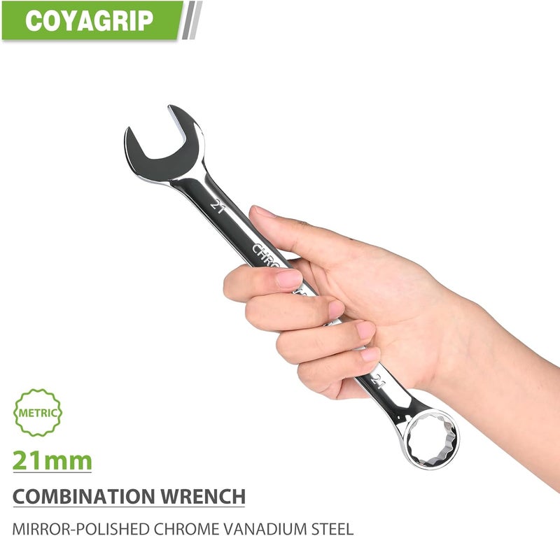 COYAGRIP 21mm Wrench, Industrial Grade Spanner, Combination Wrenches Metric with 12-Point Box End, 15-Degree Offset, 21mm Wrenches Chrome Vanadium Steel Mirror Polished - Image 3